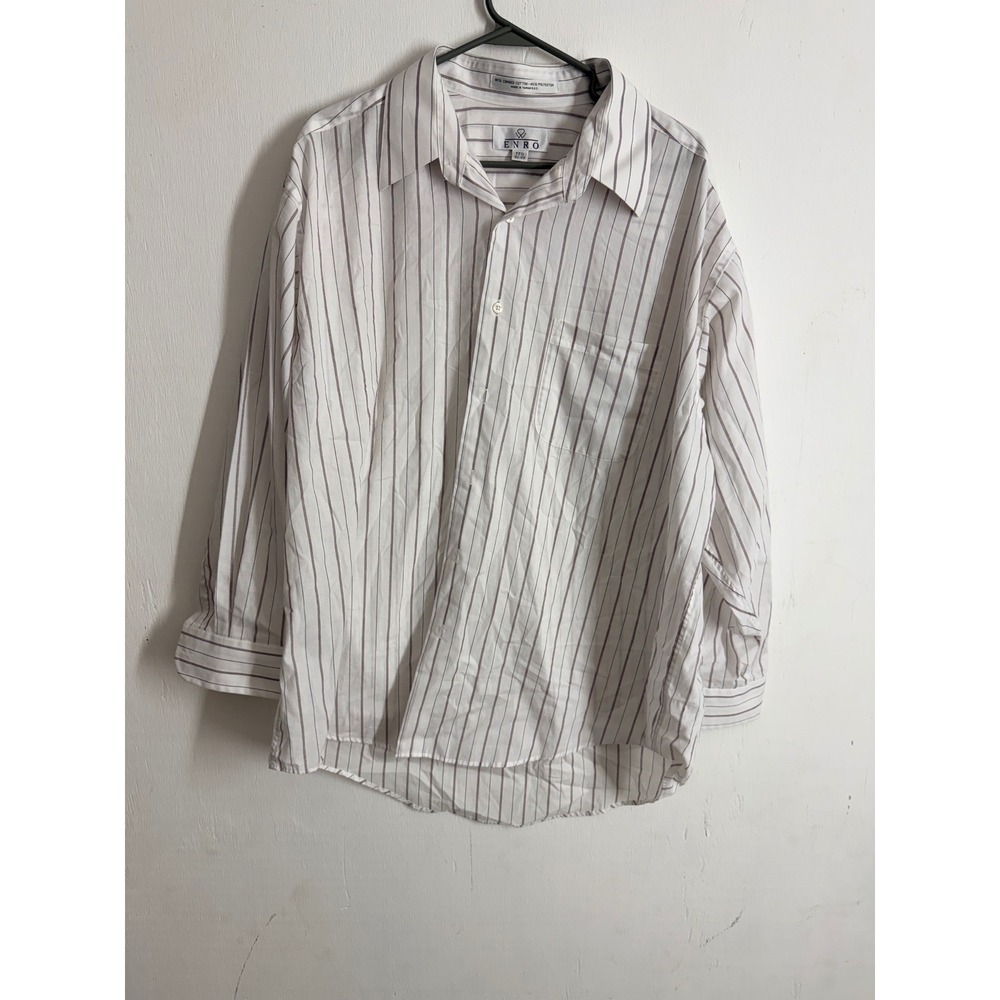 Enro Mens Vintage Pinstripe Button Down Dress Shirt White Burgundy 17.5 32-33
